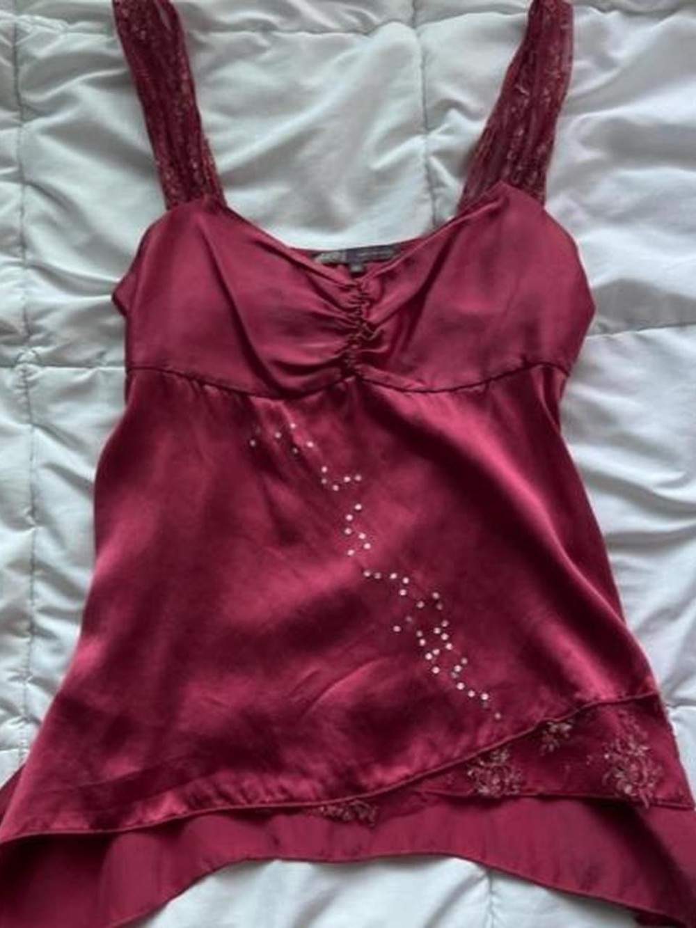 Vintage Hale Bob Silk Lace Strap Layered Tank Top Cami in Berry Pink Magenta